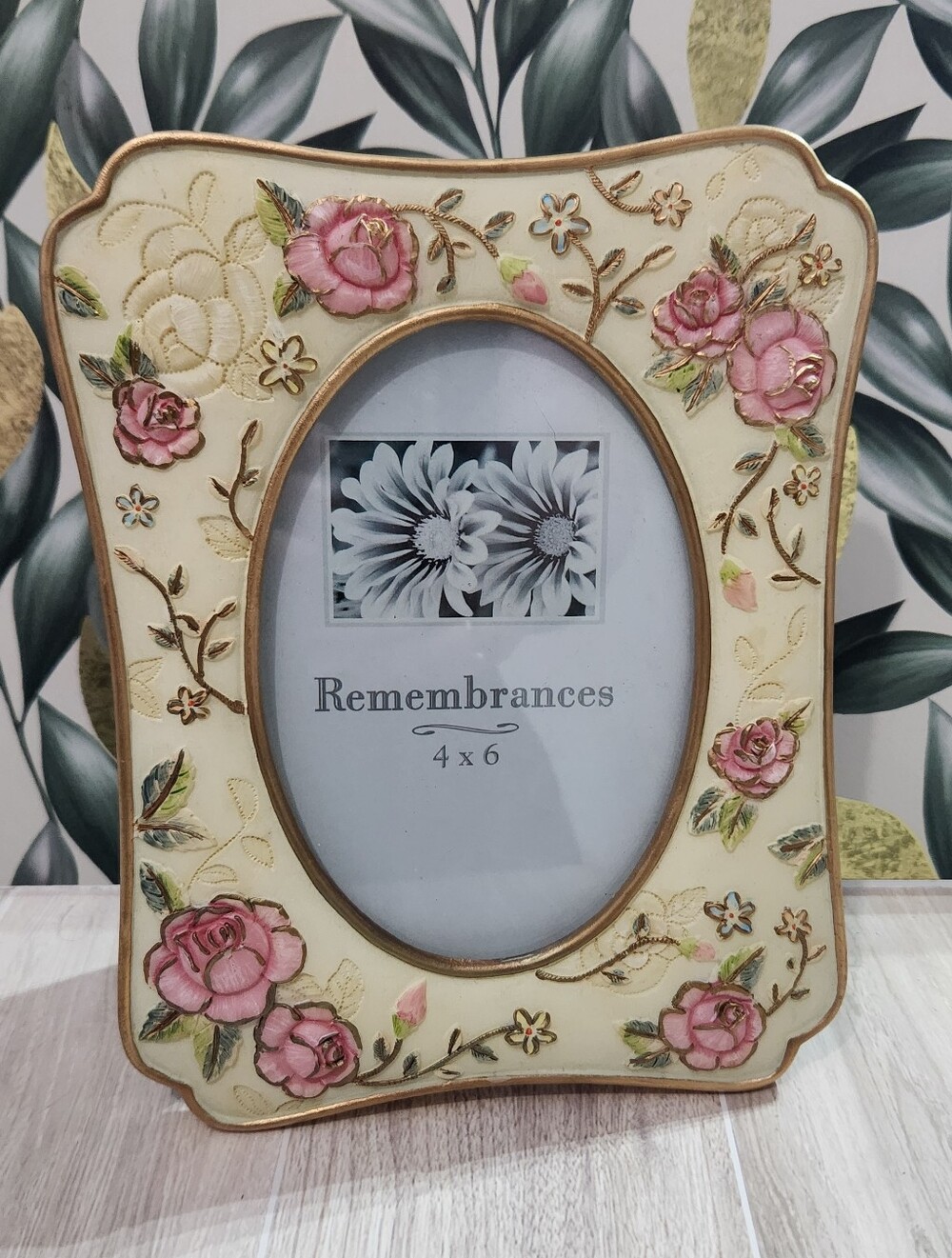 Vintage Nantucket Distributing Pink Rose Enamel 4x6 Photo Frame